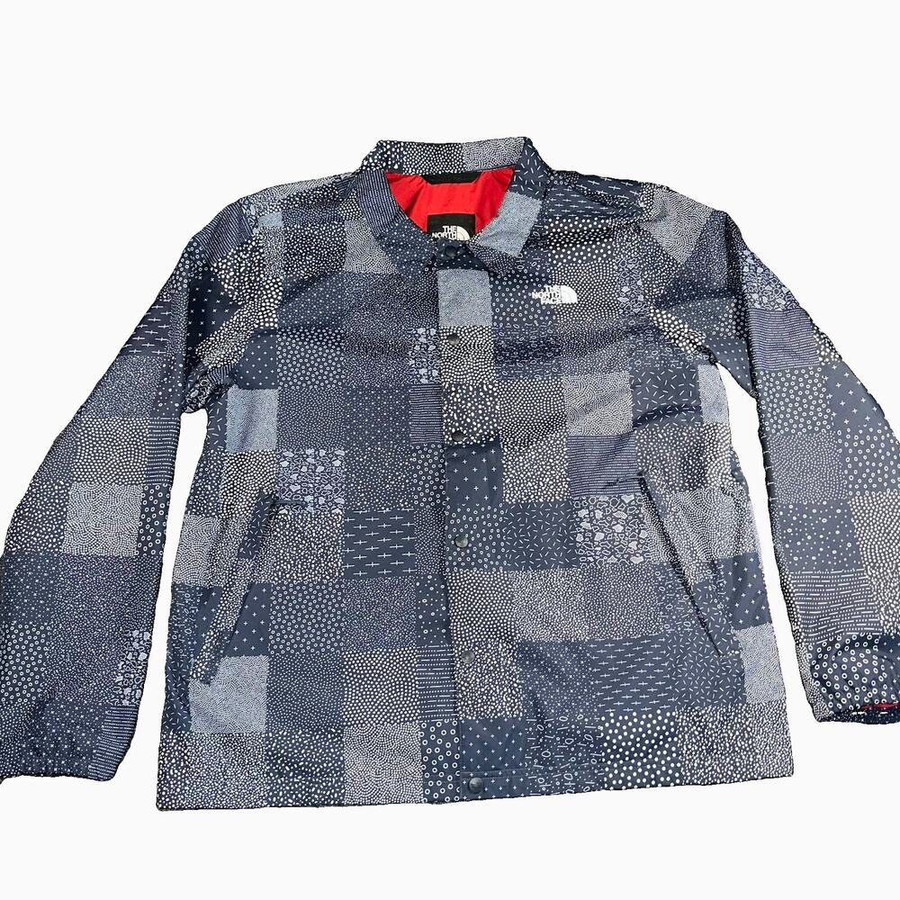 The North Face Windwall Men XL Patchwork Print Coaches Jacket Blue Geo Snap